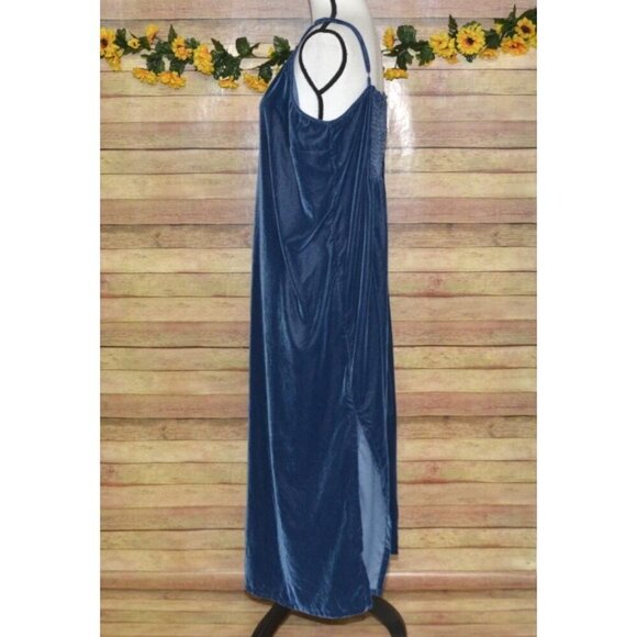 Old Navy Plus 2X Blue Velvet Sleeveless Maxi Dress Adjustable Straps Slit V-Neck - Picture 3 of 9